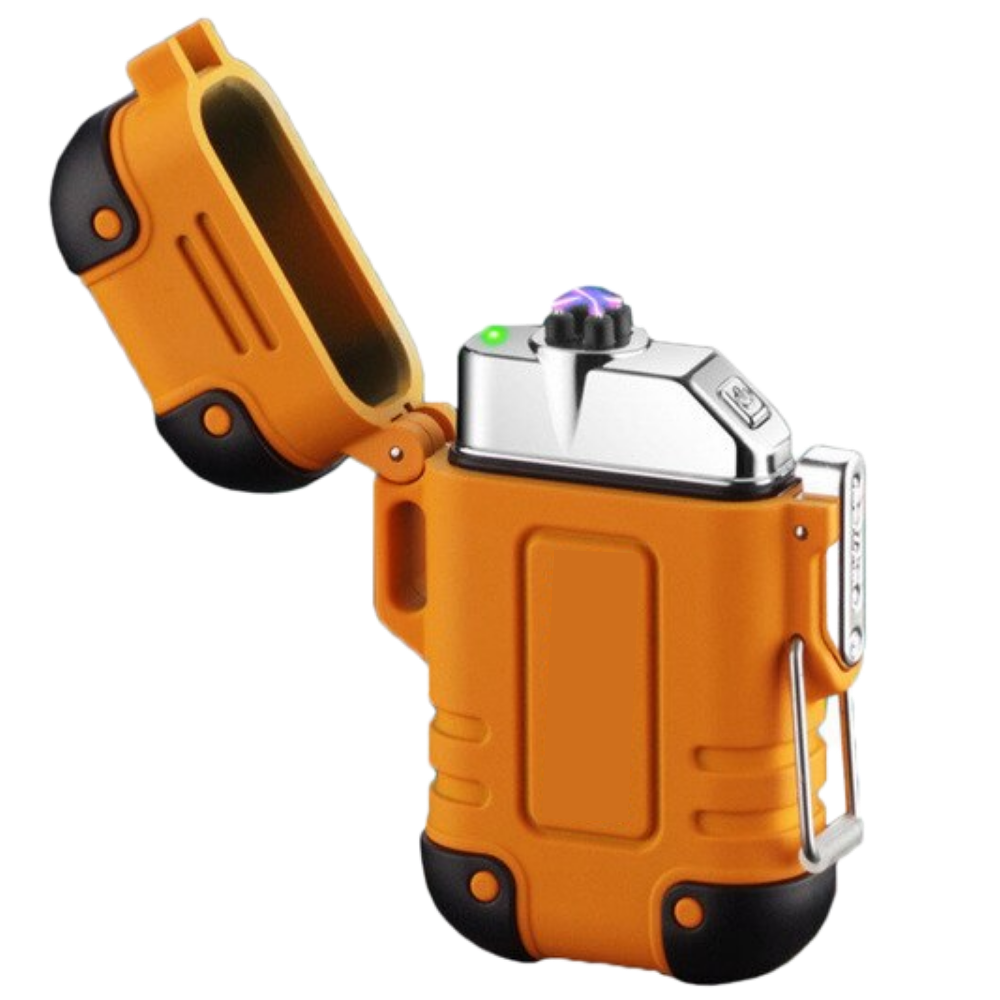 Briquet elétrico a plasma da Buodes, modelo preto, para acender cigarros ou fogueiras, com design moderno e portátil.