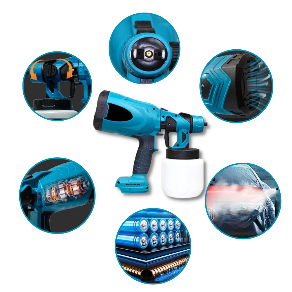 Pistolet à peinture sem fio Carevas de alta pressão, ferramenta de pintura portátil com conectores e bateria de 2000mAh.