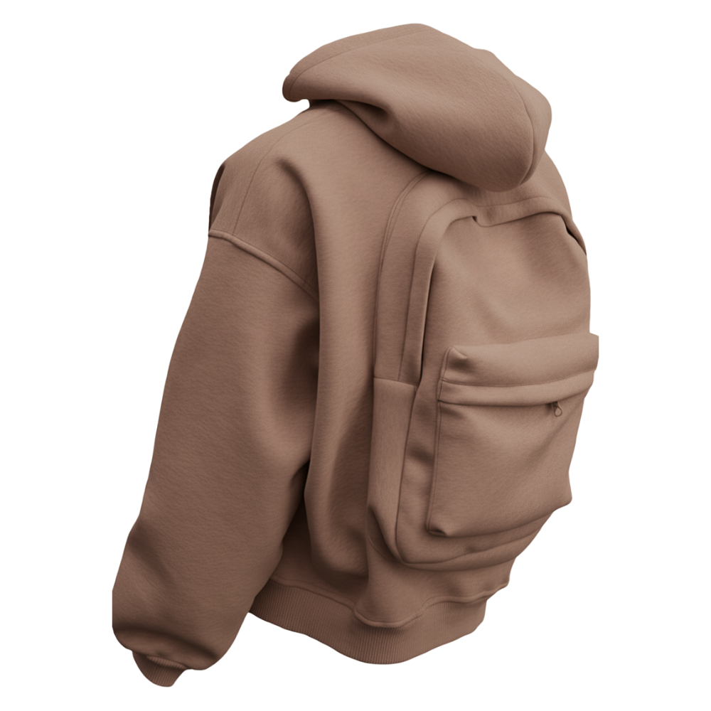 Jaqueta com capuz e mochila integrada Ozerty France, veste de roupas de exterior em tom marrom, disponível em tamanhos S a 3XL.