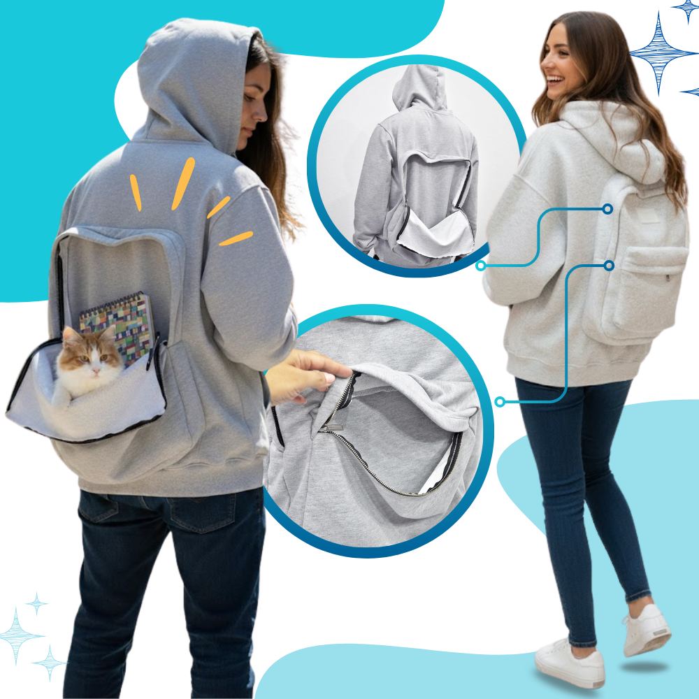 Moletom com capuz e bolso integrado para transporte, veste de roupas ao ar livre da Ozerty France, com compartimento funcional.