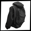 Moletom com capuz e mochila integrada da Ozerty France, roupa de uso ao ar livre, vista frontal com detalhes do bolso e zíper.