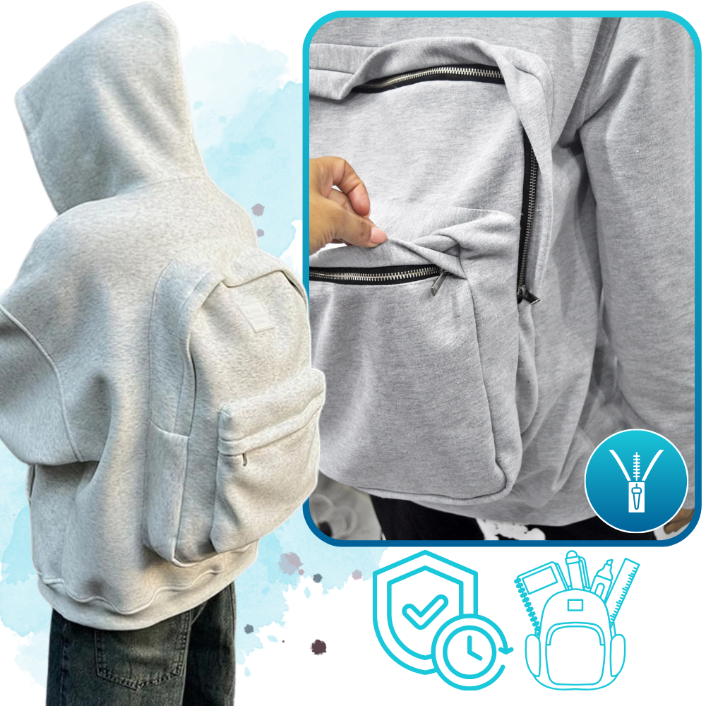 Moletom com capuz e bolso com zíper da Ozerty France, com mochila integrada, ideal para roupas de atividades ao ar livre.