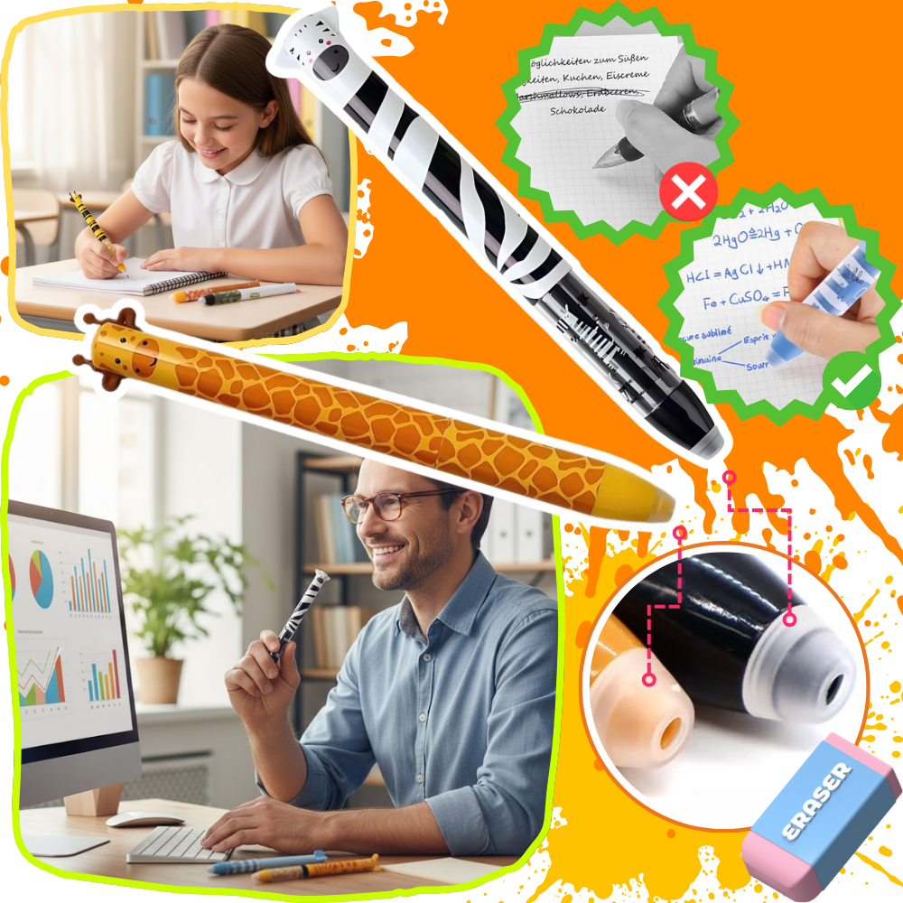 Canetas gel apagáveis Legami com tinta termossensível, design divertido de festa e cores vibrantes para escrita e desenho.