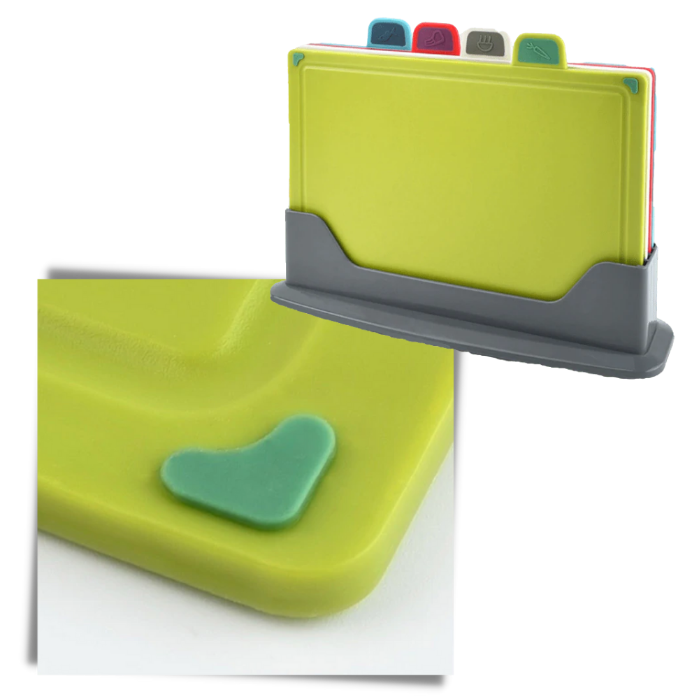 Conjunto de 4 tábuas de corte Casewin com suporte, utensílios de cozinha para preparação de alimentos.