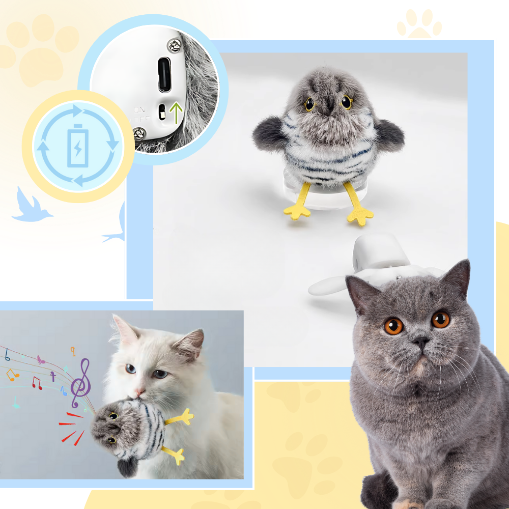 Brinquedo interativo de pássaro realista para gatos, acessório para gatos da marca Xinwanna, ideal para diversão e estímulo.