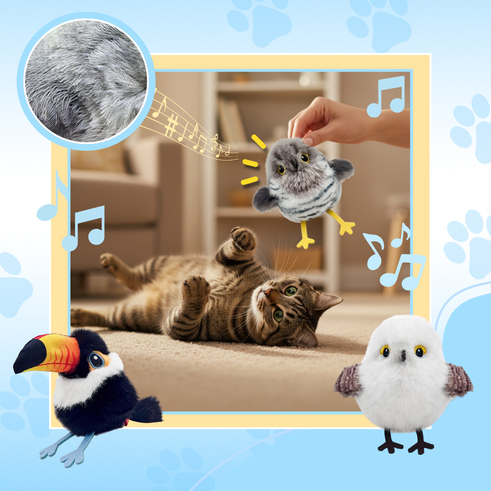 Brinquedo interativo de pássaro realista da Xinwanna para gatos, acessório divertido e atraente para estimular a brincadeira felina.