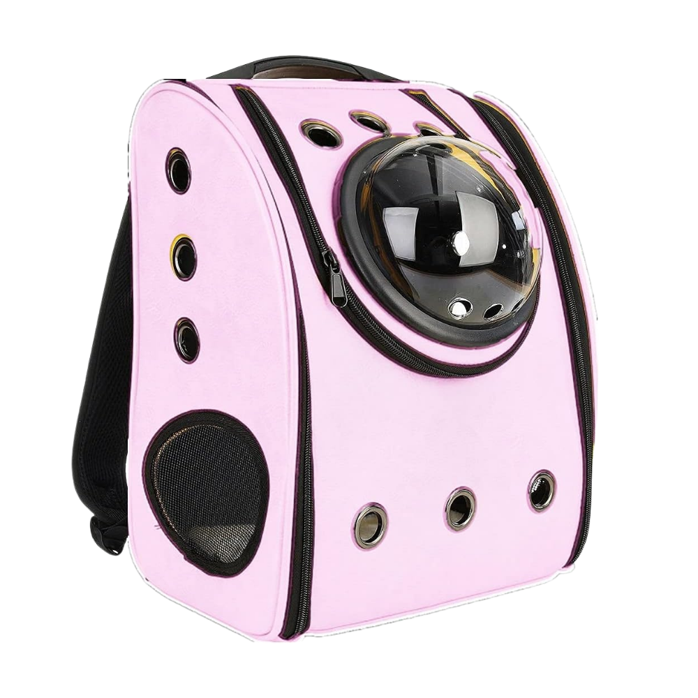 Mochila de viagem para gatos da Qtong, acessório rosa para transporte de animais com alças ajustáveis e espaço interno confortável.