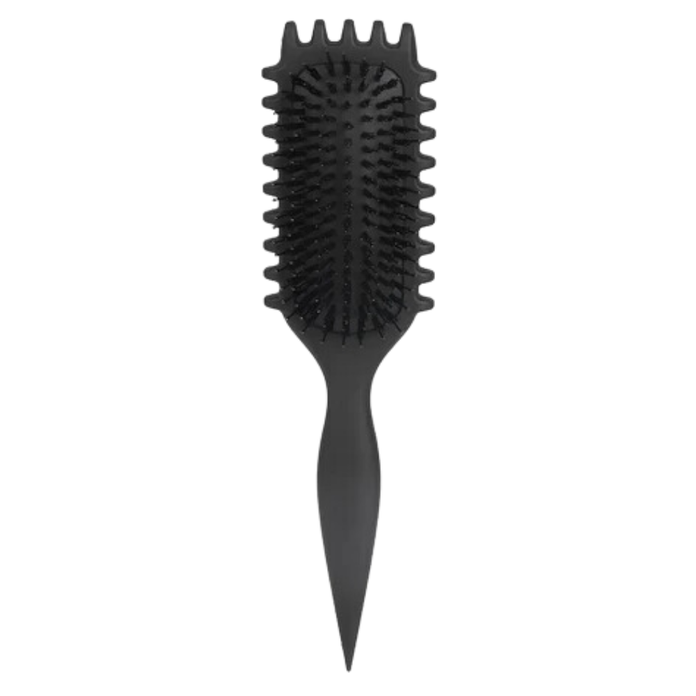 Escova desamassadora e definidora de cachos Chailin-J0110 para cuidados capilares, com cerdas azuis e design ergonômico.