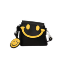 Bolsa de ombro pequena Carolilly Smiley com design sorridente, material preto, ideal para uso casual e elegante.