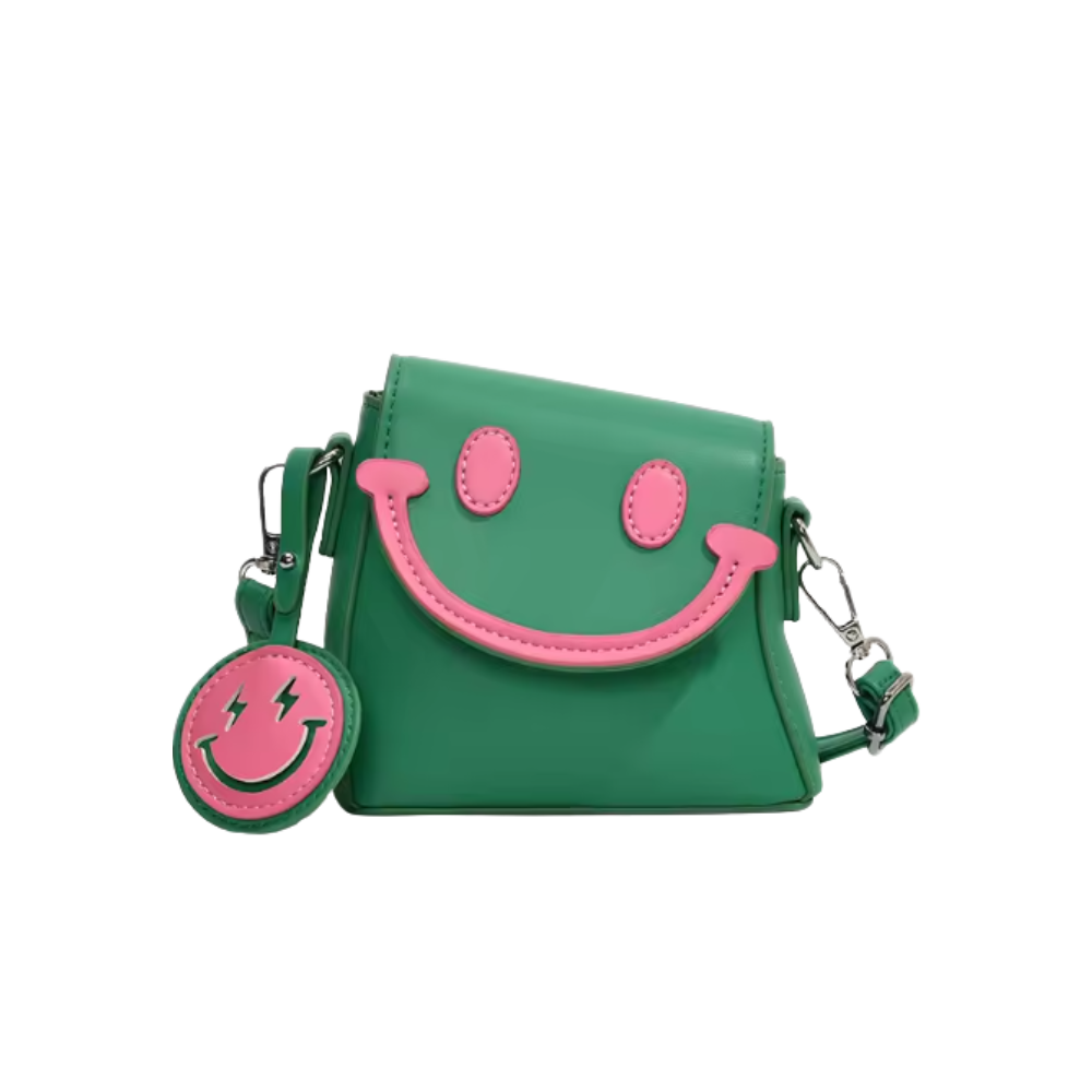 Bolsa transversal Carolilly Mini Sac à Bandoulière Smiley verde com sorriso alegre em material leve e compacto.