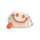 Bolsa de ombro pequena Carolilly Smiley, saco a tiracolo branco com estampa de sorriso alegre, para uso casual e diário.