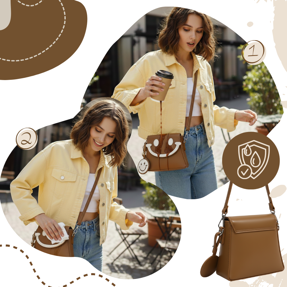 Mini saco à tiracolo Carolilly com estampa de sorriso alegre, ideal para uso diário, bolsa feminina compacta e estilosa.