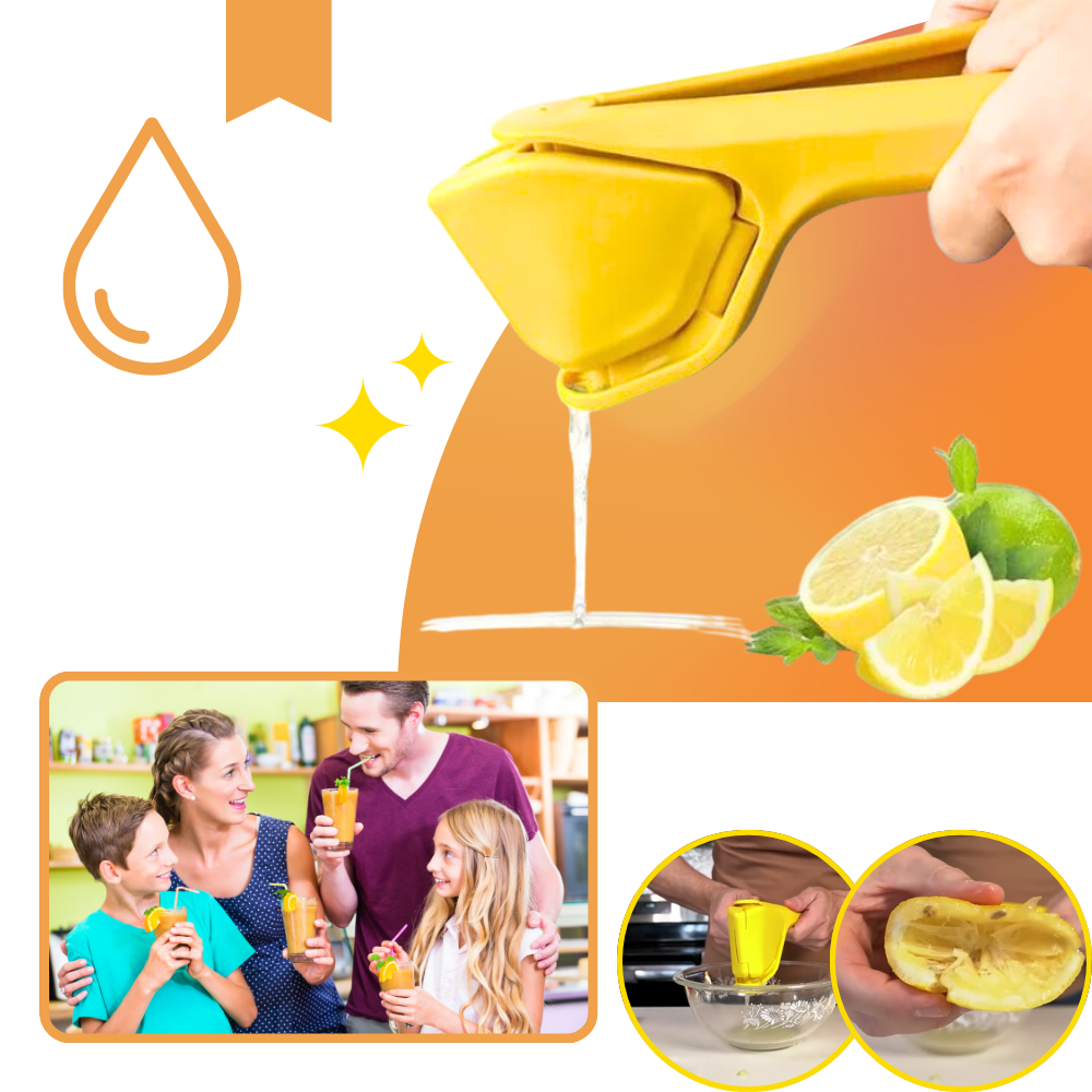 Presse-agrumes manual multifunções da Cherry, eletrodoméstico de cozinha amarelo, para sucos naturais e fácil uso doméstico.