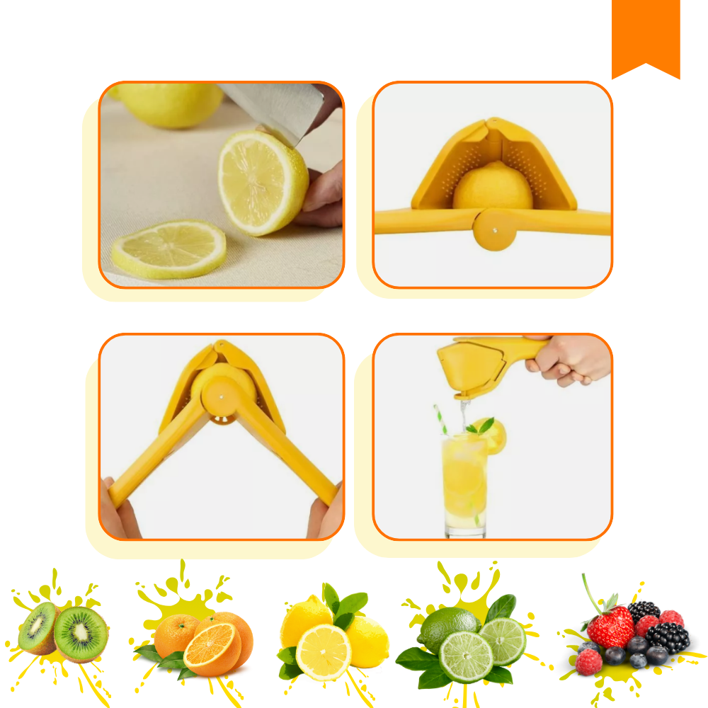 Presse-agrumes manual multíuso da Cherry, eletrodoméstico de cozinha amarelo, ideal para sucos cítricos e frutas.