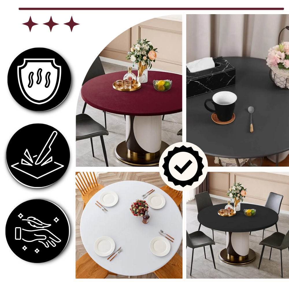 Toalha de mesa redonda da marca Sancua, com estampa elegante e tecido de qualidade para decoração de ambientes.