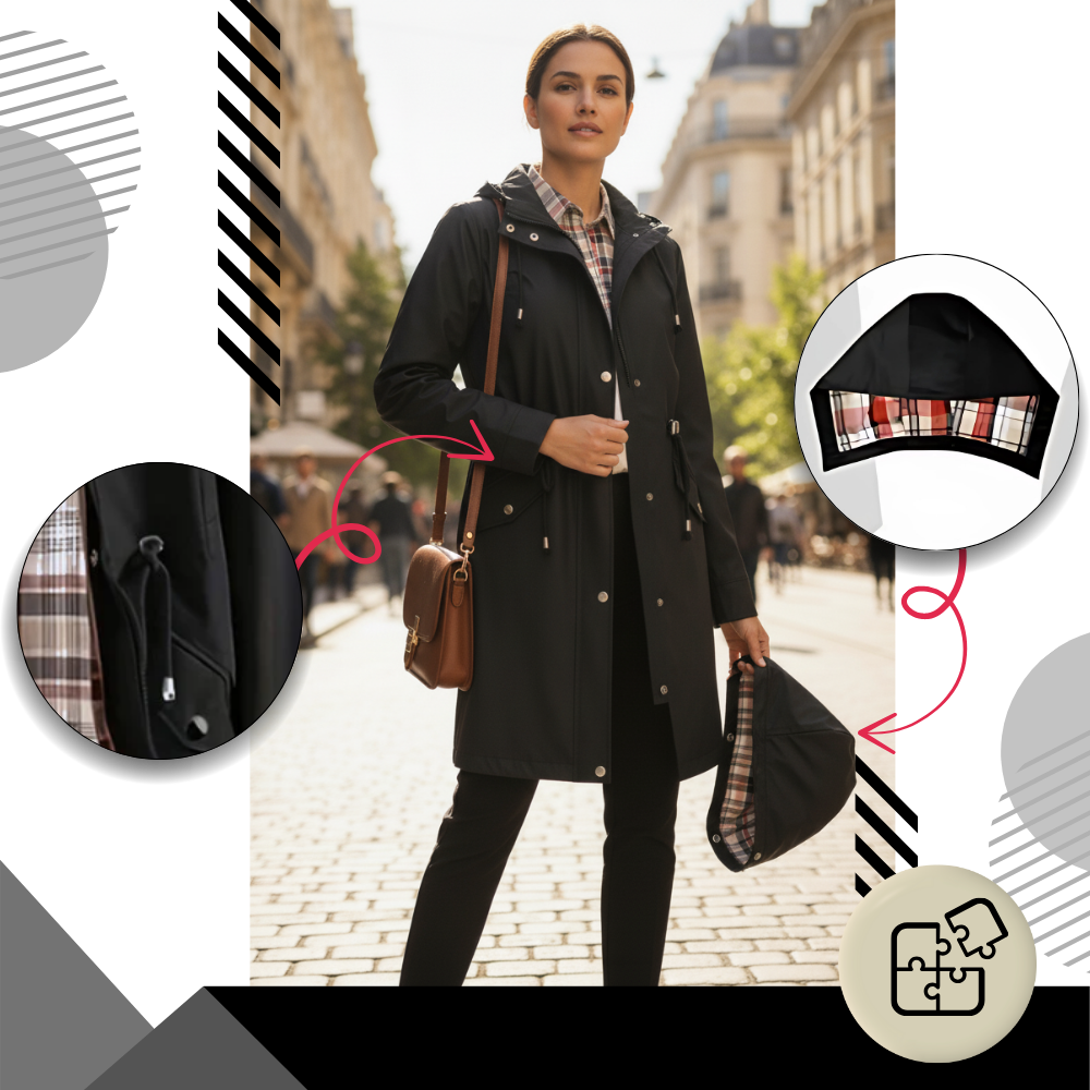 Casaco trench-coat chique e impermeável da Musuos, veste elegante e resistente à água, ideal para roupas de exterior.