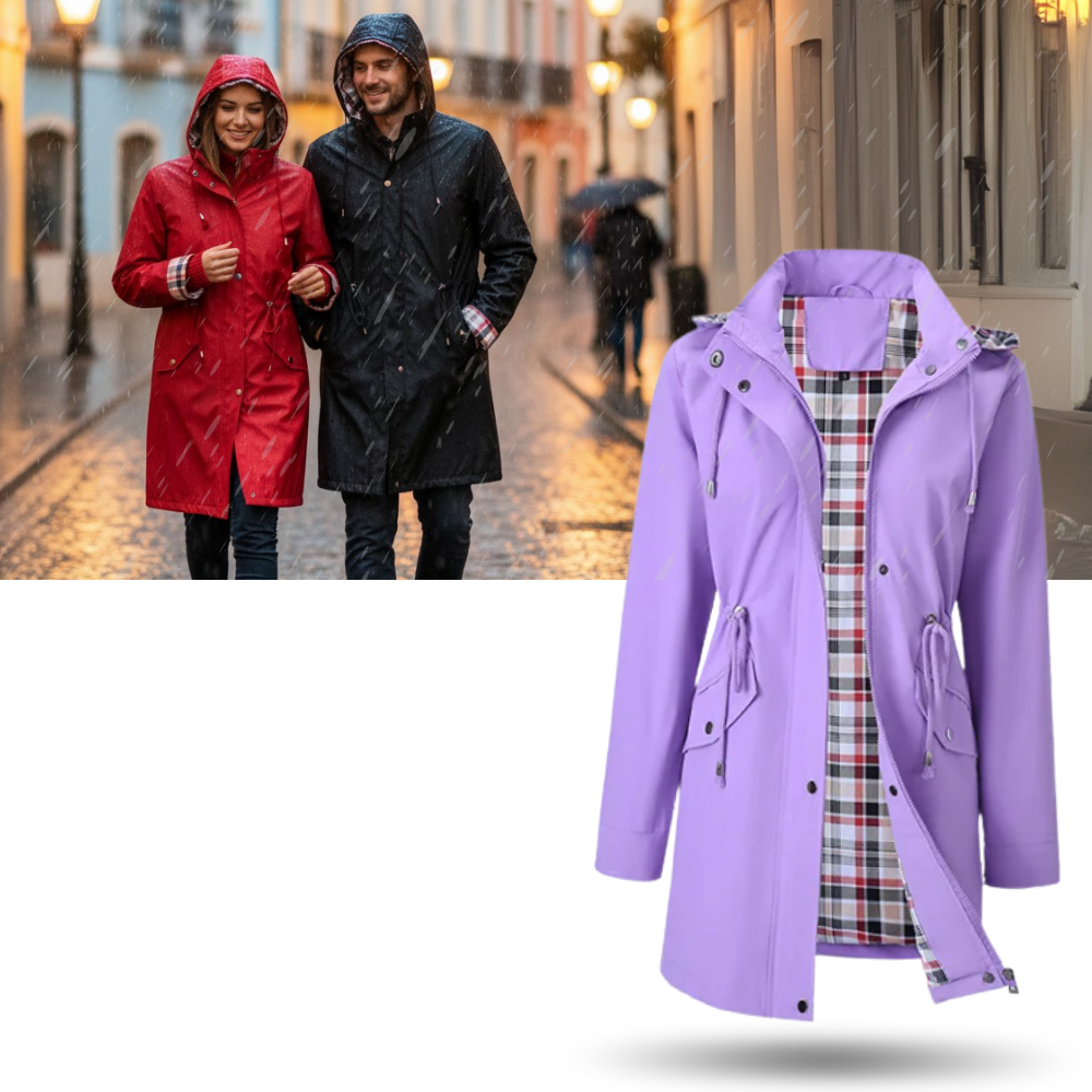 Casaco trench-coat impermeável clássico da marca Musuos, ideal para roupas de exterior elegantes e resistentes à chuva.