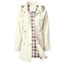 Casaco trench-coat branco da Musuos, elegante e impermeável, ideal para roupas de uso ao ar livre em dias de chuva.