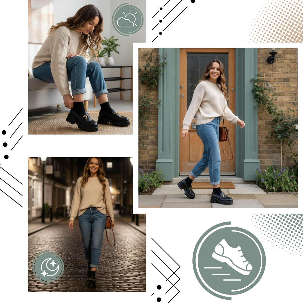 Mocassins de couro elegantes da Bcbgeneration com solas grossas, estilo chunky, para um visual sofisticado e confortável