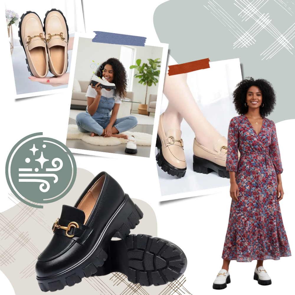 Mocassins de couro elegantes da Bcbgeneration com solas grossas, estilo chunky e design moderno para conforto e estilo.