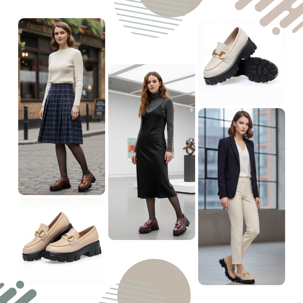 Mocassins de couro elegantes da Bcbgeneration com sola grossa, estilo chunky e acabamento sofisticado para ocasiões especiais.
