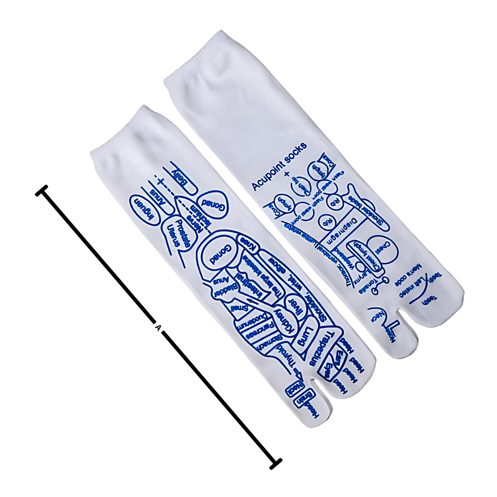 Chaussettes de réflexologie Calafebila para melhorar a circulação sanguínea, com pontos de acupuntura para estímulo e relaxamento.