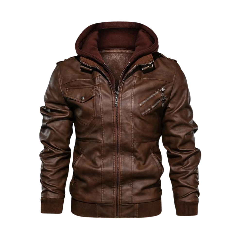 Jaqueta de couro marrom para motociclista da Fedtosing, veste de moto de couro com estilo clássico e acabamento resistente.