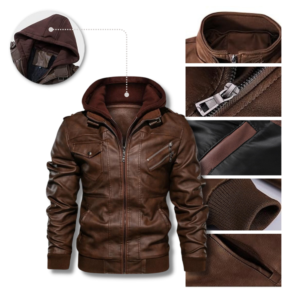 Jaqueta de motociclista marrom em couro da Fedtosing, veste de passeio ao ar livre, com detalhes clássicos de couro genuíno.