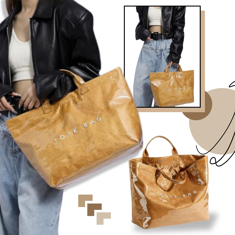 Bolsa tote grande impermeável da Womail, bagagem e acessórios de couro, com acabamento limpo e resistente à água.
