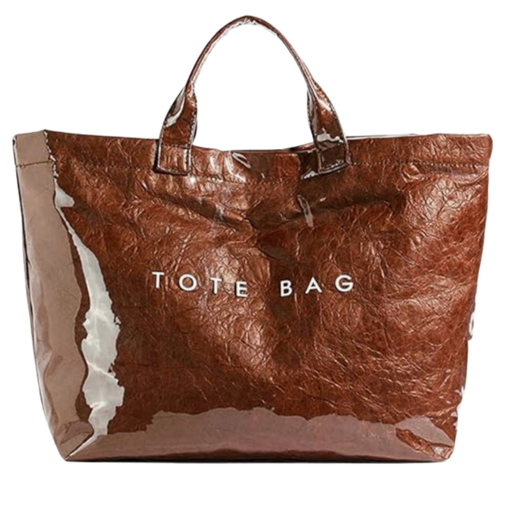 Bolsa tote grande impermeável da Womail, bagagem e maroquineria, em cor marrom, com acabamento clássico e resistente à água.