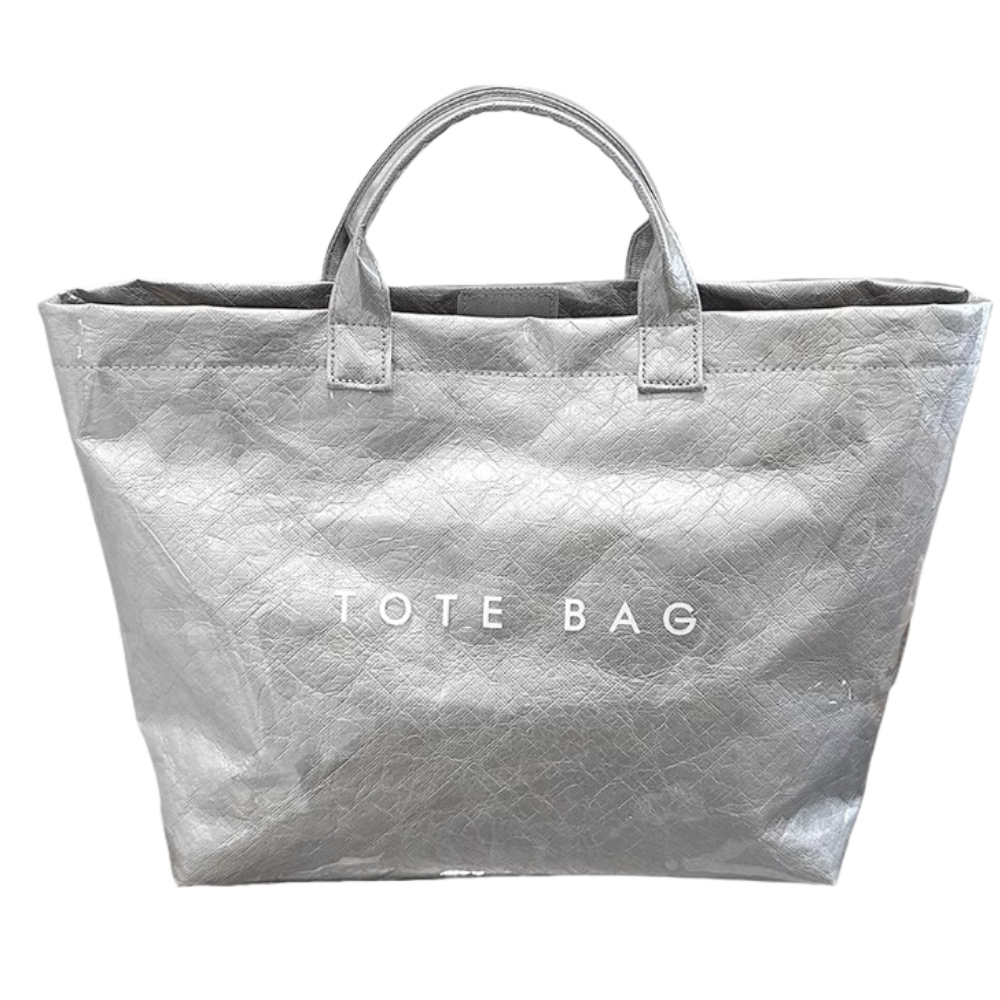 Bolsa tote grande impermeável da Womail, em estilo clássico e prata, ideal para carregar objetos com proteção contra água.