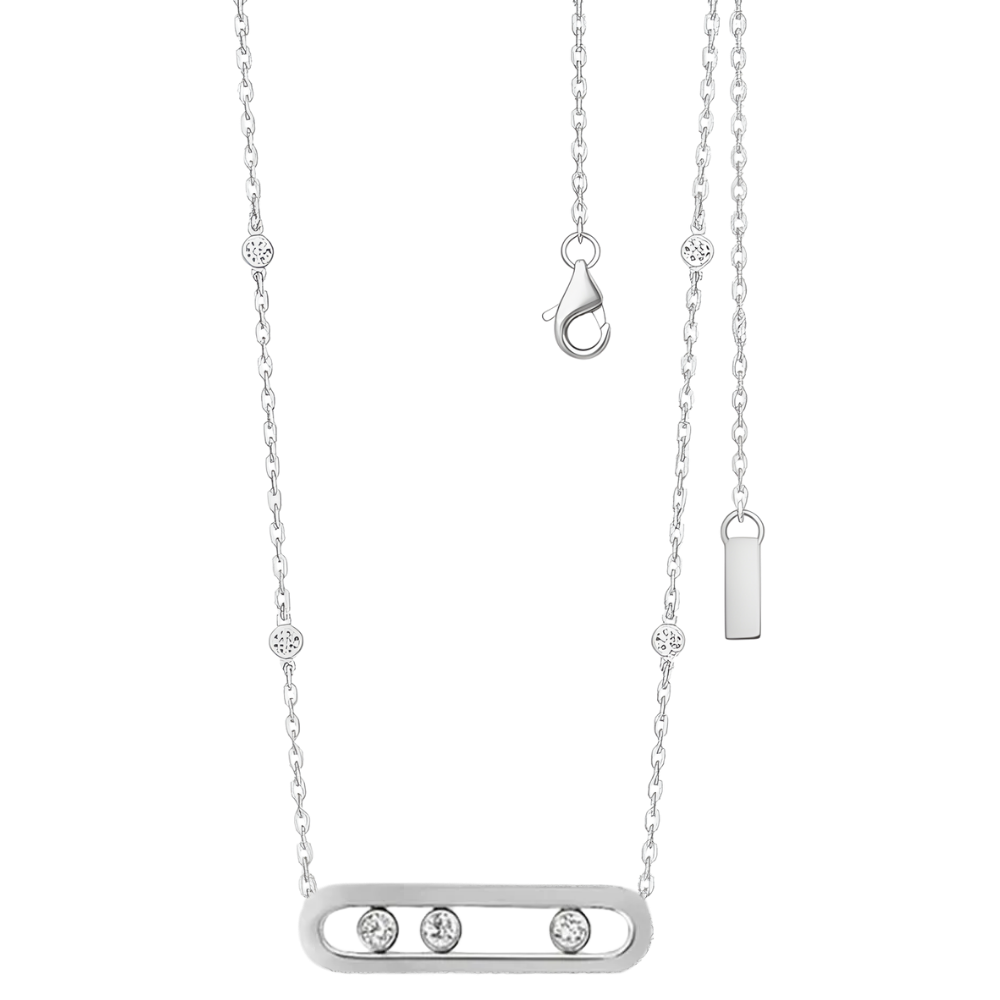 Colar clássico de três pedras móveis em ouro branco, joia elegante da coleção Bloomingdale's, para looks sofisticados.