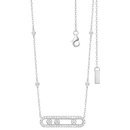 Colar intemporel com três pedras móveis em ouro branco, estilo clássico, de colares da Bloomingdale's.