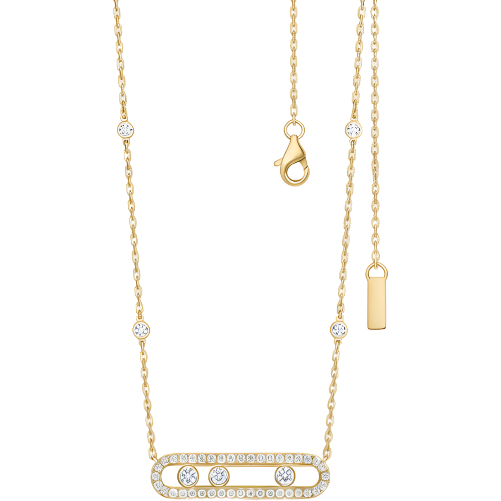 Colar clássico com três pedras móveis em ouro amarelo, de colares Bloomingdale's, com acabamento pavé.