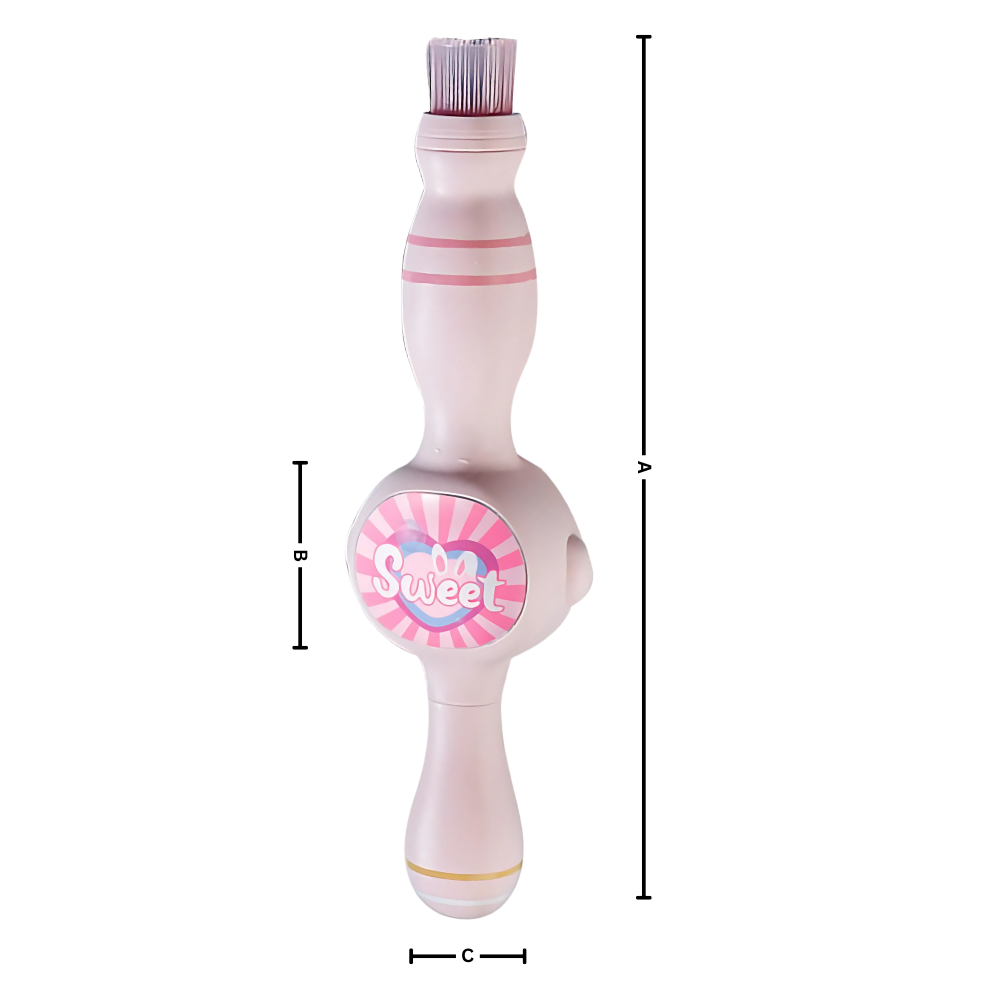Varinha de bolhas Rucky para brinquedos de atividade, com detalhes de dimensões e efeito de bolhas em nuvem.