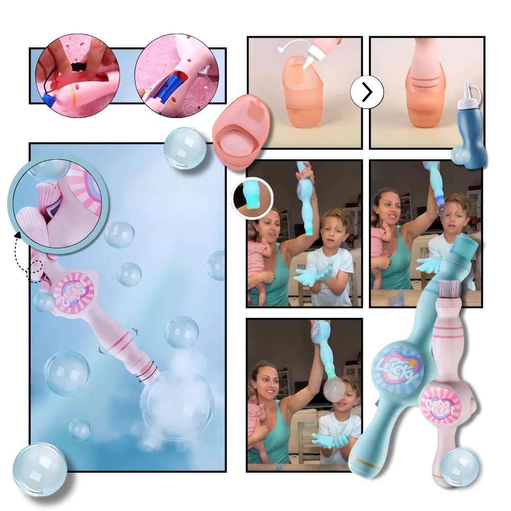 Varinha de bolhas Rucky para brinquedos de atividade, pronta em segundos, com bolhas de sabão e efeito de nuvem.