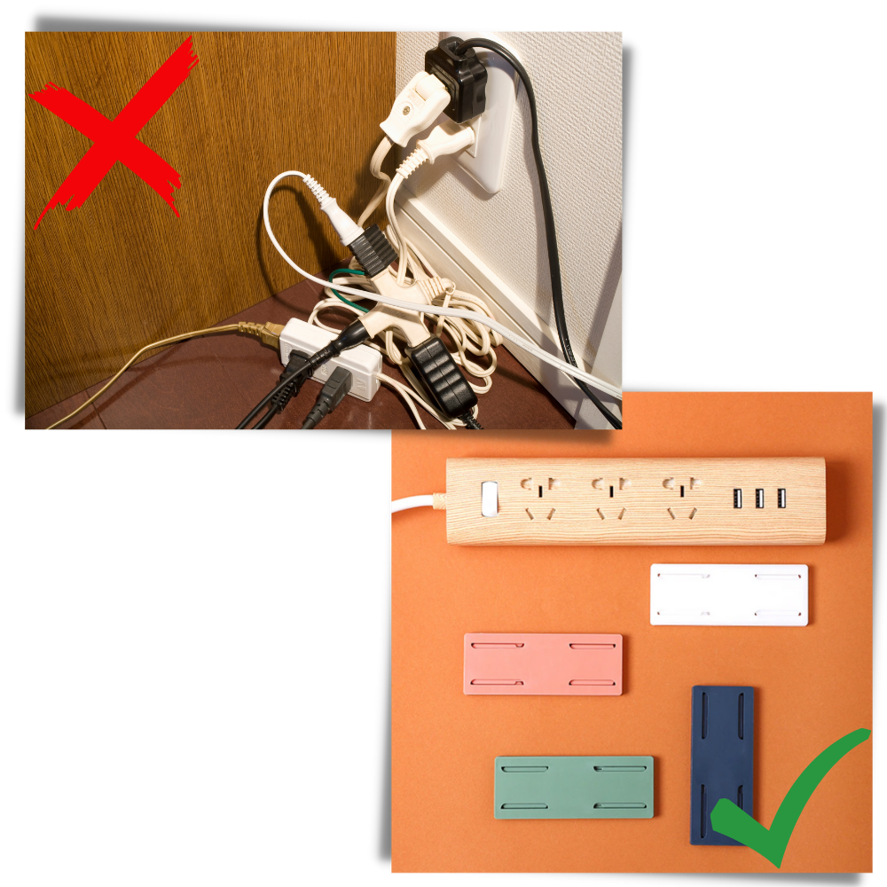 Suporte branco para tomada de energia, acessório para extensão elétrica da marca Cn, fixado em extensão para segurança.