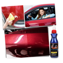 Cera de reparo de riscos para carro CN, produto de manutenção e decoração de veículos, mostrando embalagem e aplicação.