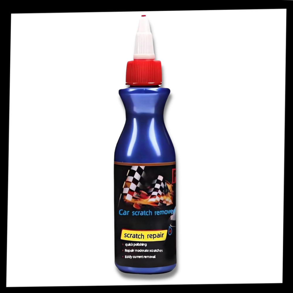 Cera de reparo de riscos para carros CN, produto de manutenção e decoração de veículos, com embalagem e aplicação visível.