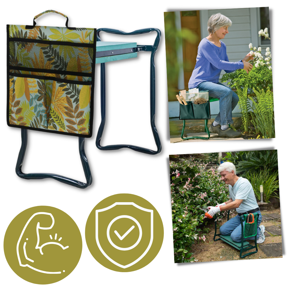 Agenouilloir de jardinage CN amarelo, confortável e resistente, ideal para trabalhos de jardinagem e proteção dos joelhos.