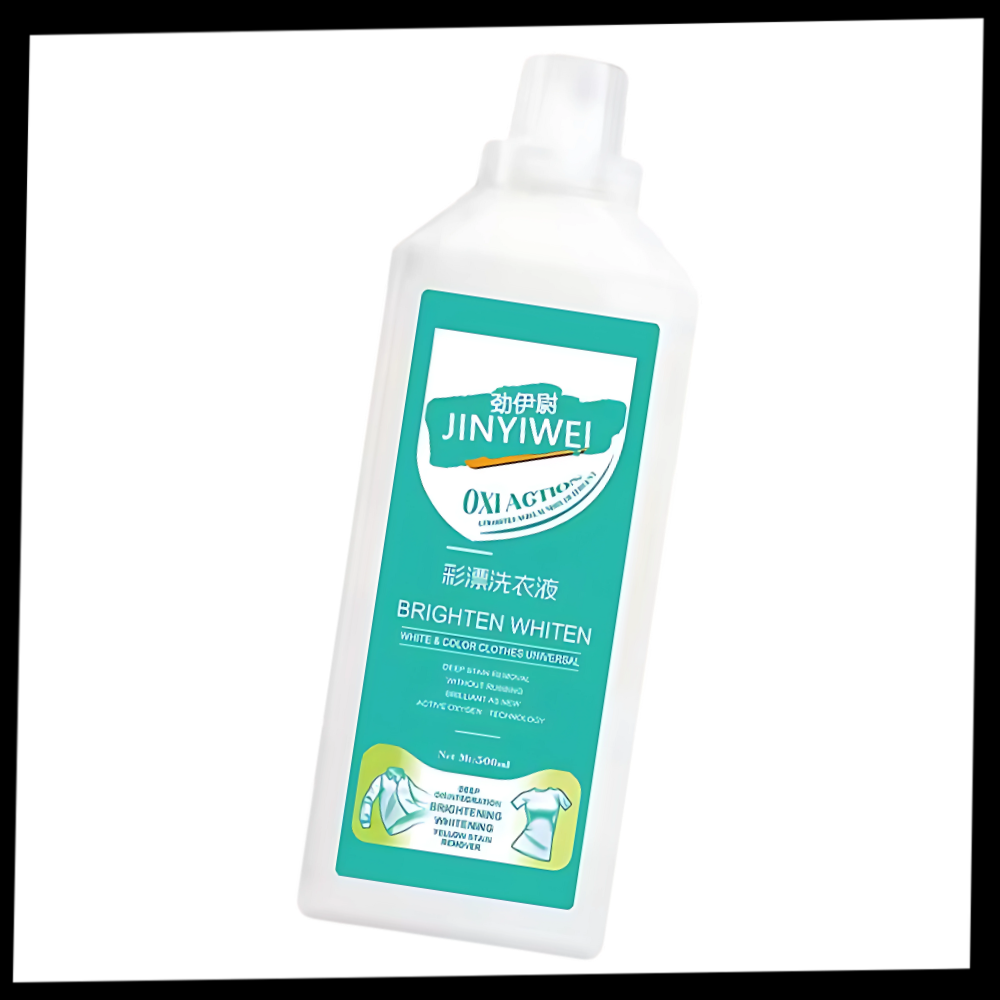 Solução de limpeza com água sanitária para proteção de cores, produto de branquear da marca Cleaning Products em embalagem.