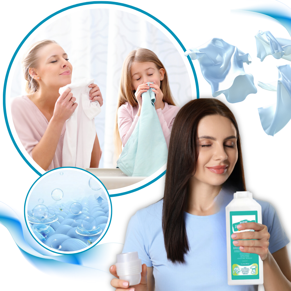Solução de limpeza com água sanitária para proteção de cores, marca Cleaning Products, em embalagem de produtos de lavanderia