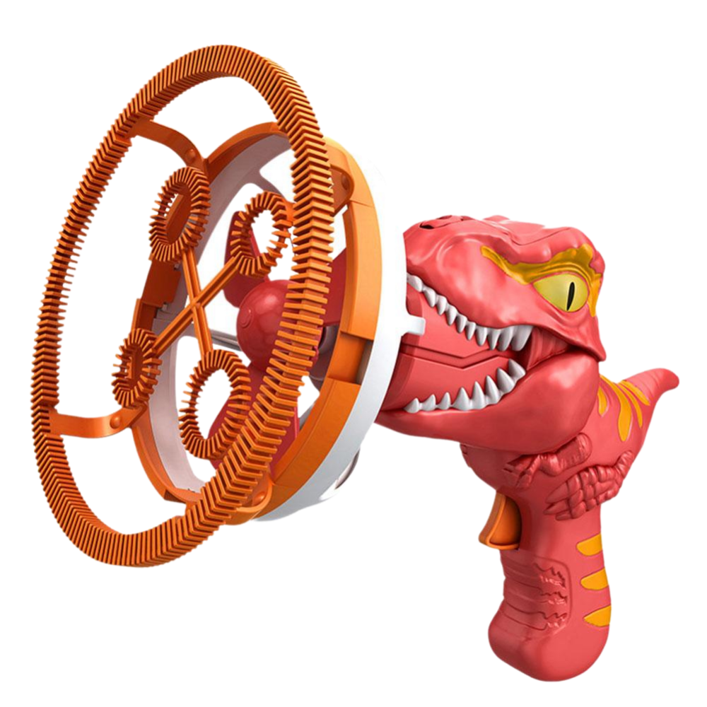 Máquina de bolhas coloridas em forma de dinossauro da marca Hachum, brinquedo de atividade com bolhas vibrantes e divertidas.