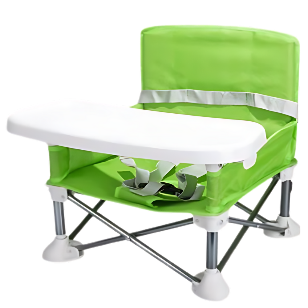 Cadeira infantil dobrável compacta da Globalway, cor verde, para crianças, ideal para refeições e uso portátil.
