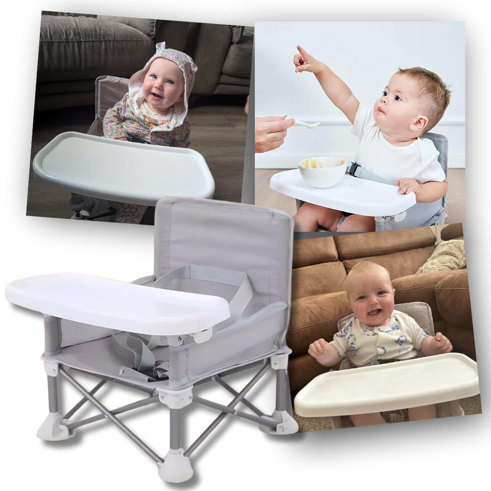 Cadeira dobrável compacta para crianças da marca Globalway, ideal como cadeira alta ou reestimulador.