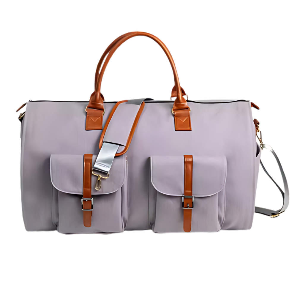 Mala de viagem conversível da marca Fvsa em cinza, com alça ajustável e bolso externo, ideal para viagens práticas.