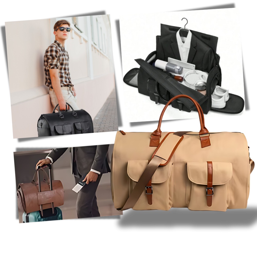 Mala de viagem conversível da Fvsa, com alça ajustável e compartimentos, feita de material resistente e ideal para viagens.