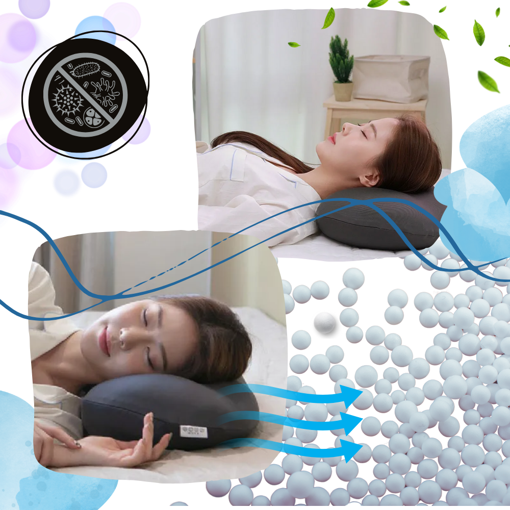 Travesseiro em forma de nuvem com microesferas refrescantes da Saikoo, ideal para dormir confortável e livre de alergias.