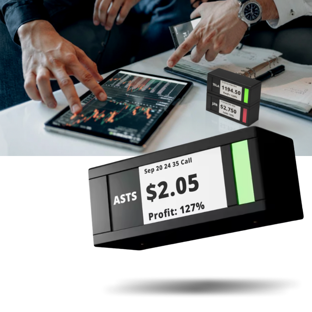 Display digital de bourse e criptomoedas em tempo real com design empilável, marca Coopserbil, para enseignes digitais.