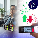 Display digital para bolsa e criptomoedas ao vivo com design empilável, marca Coopserbil, enseigne digital moderna.